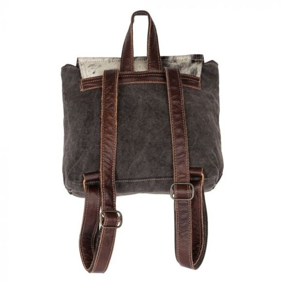 Myra Bag Handmade Carry Me Backpack Upcycled Canvas & Cowhide Leather - Picture 5 of 7